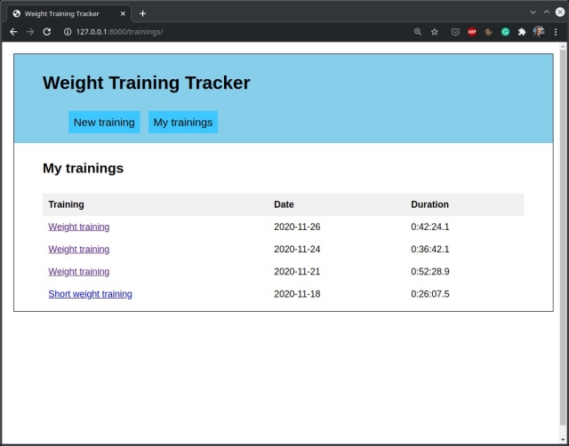 All trainings view